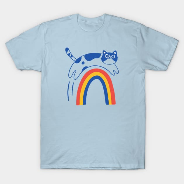 Cat jumps over the rainbow T-Shirt by awesomesaucebysandy